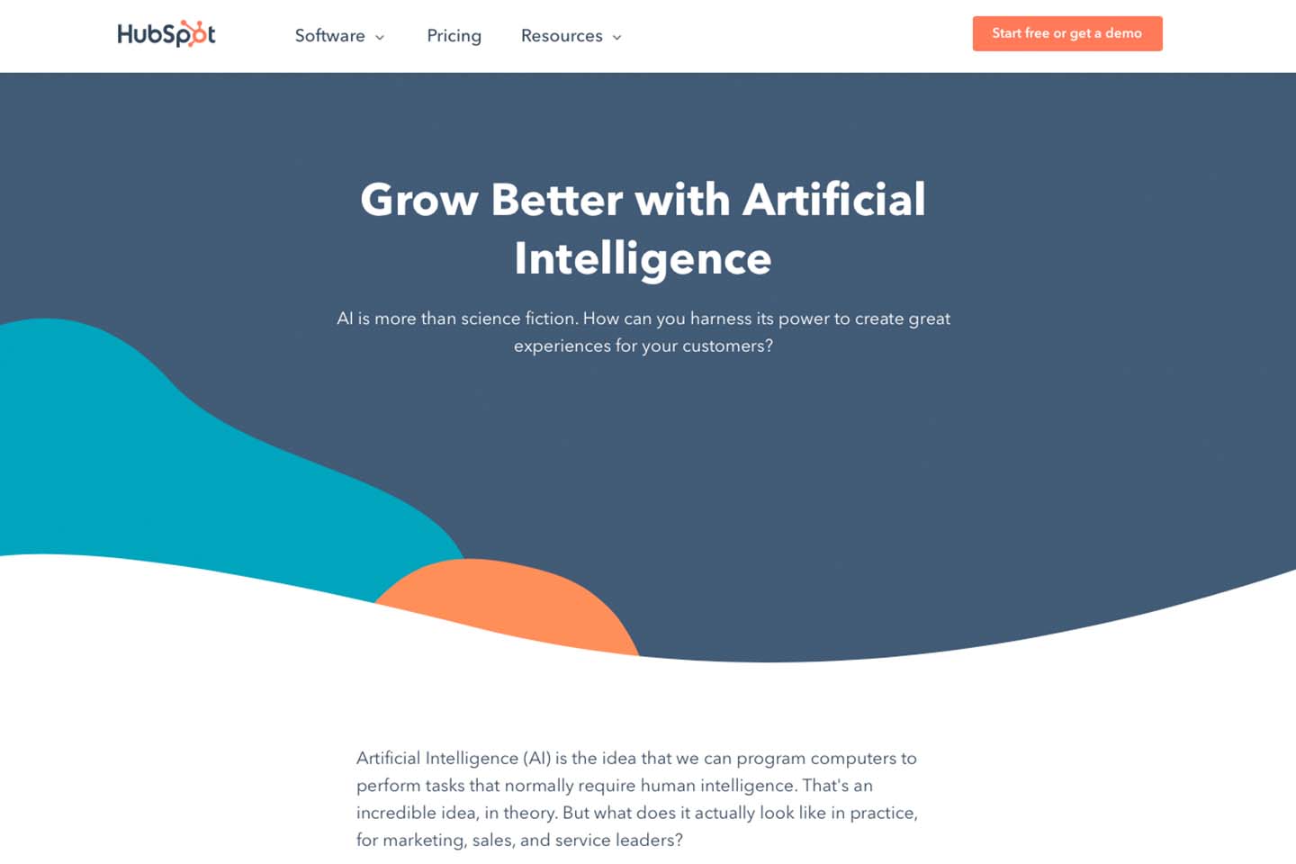 Screenshot of HubSpot website homepage