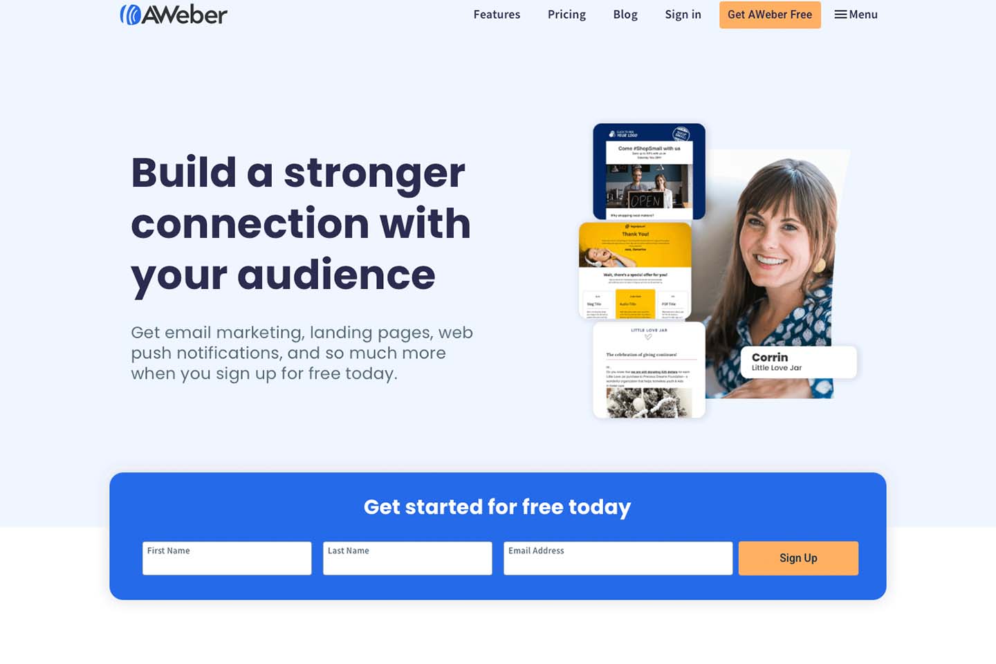 Screenshot of AWeber website homepage