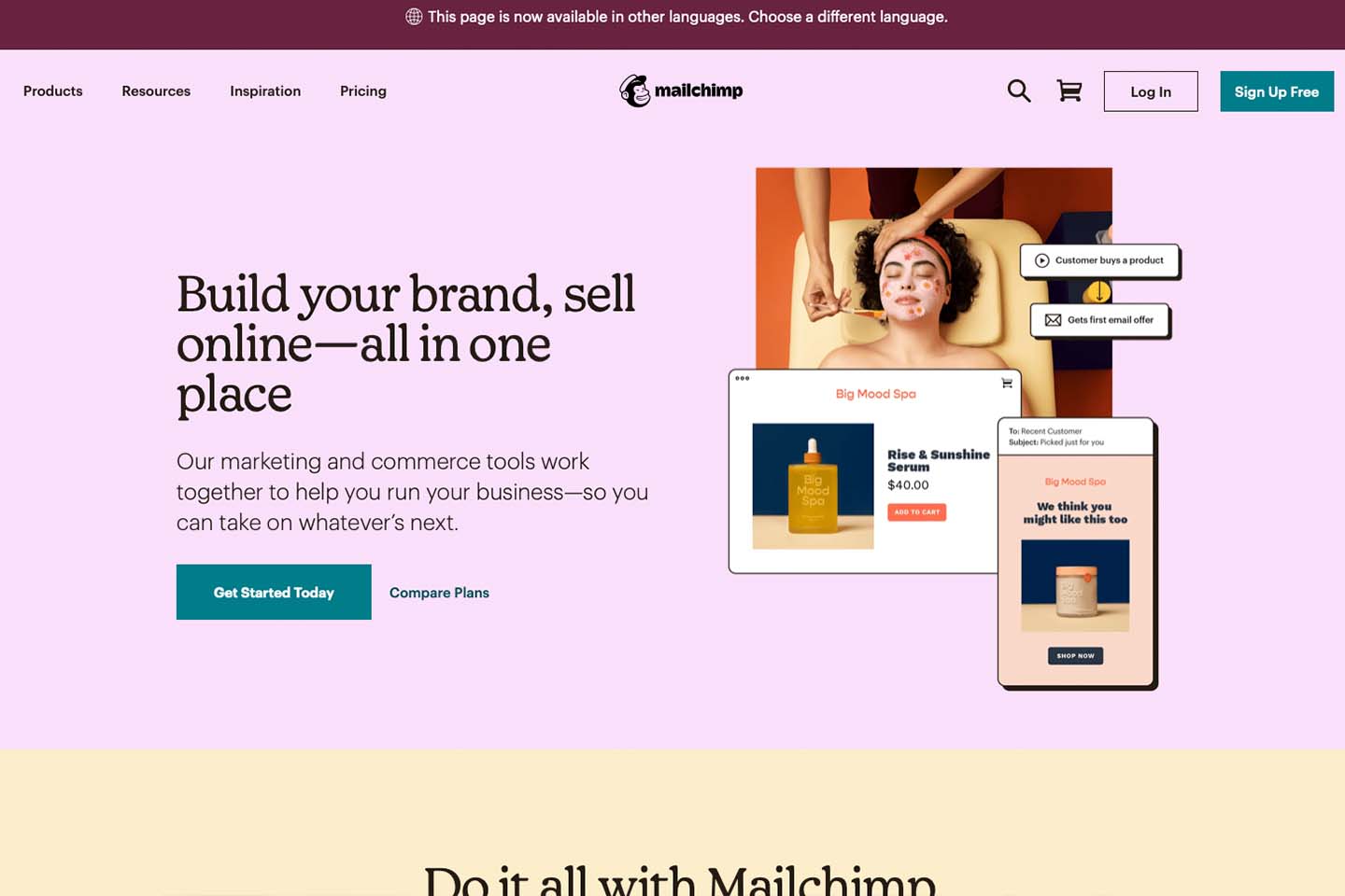 Screenshot of Mailchimp website homepage