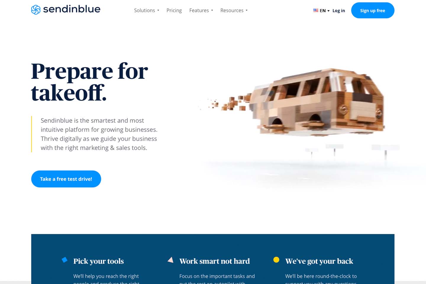 Screenshot of Sendinblue website homepage