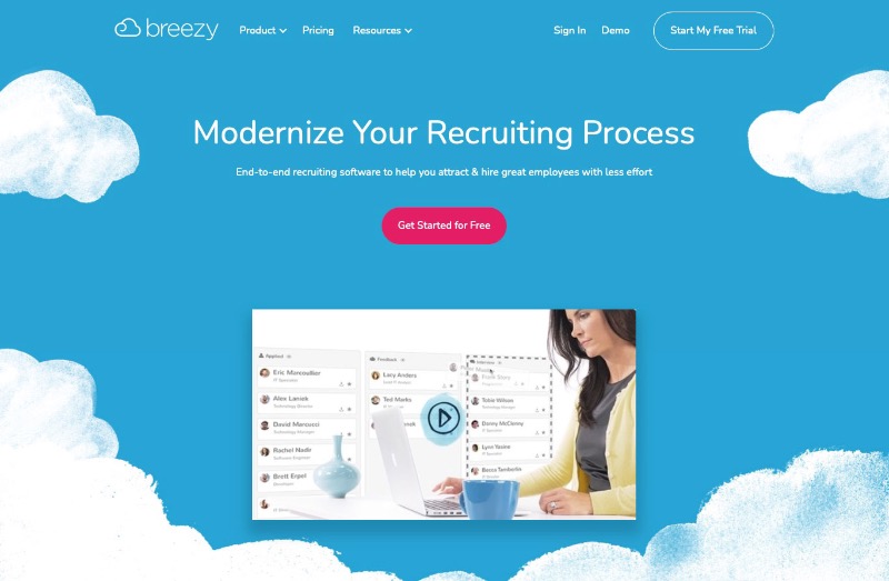 Screenshot of Breezy HR website homepage