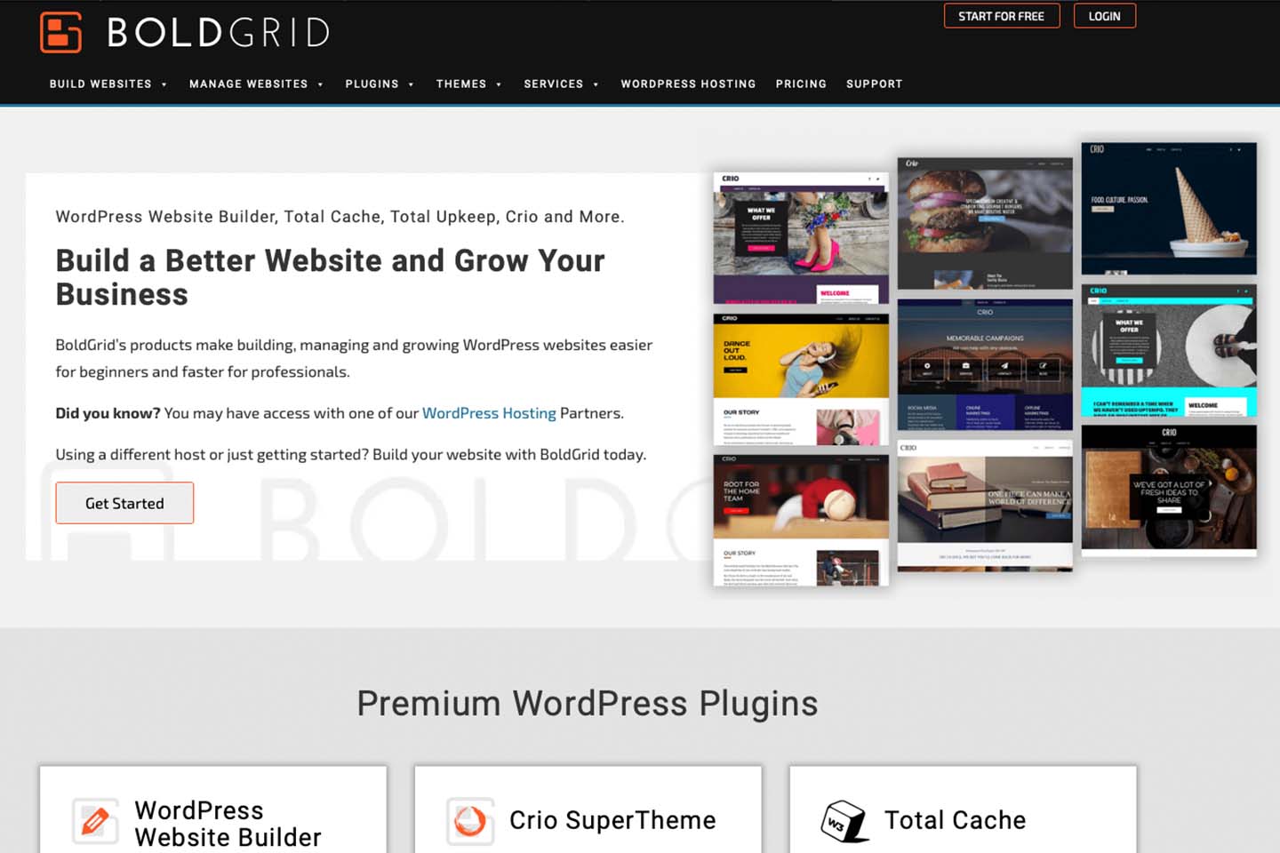 Screenshot of BoldGrid website homepage