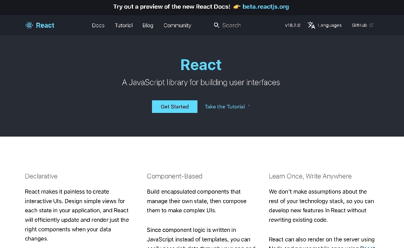 React website screenshot