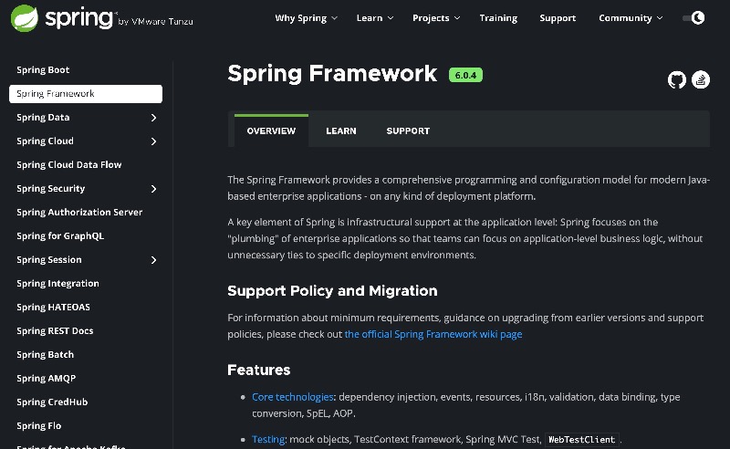 Spring website screenshot